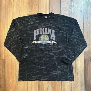 Vintage State of Mine Indiana Map AOP long sleeve tee size XL‎